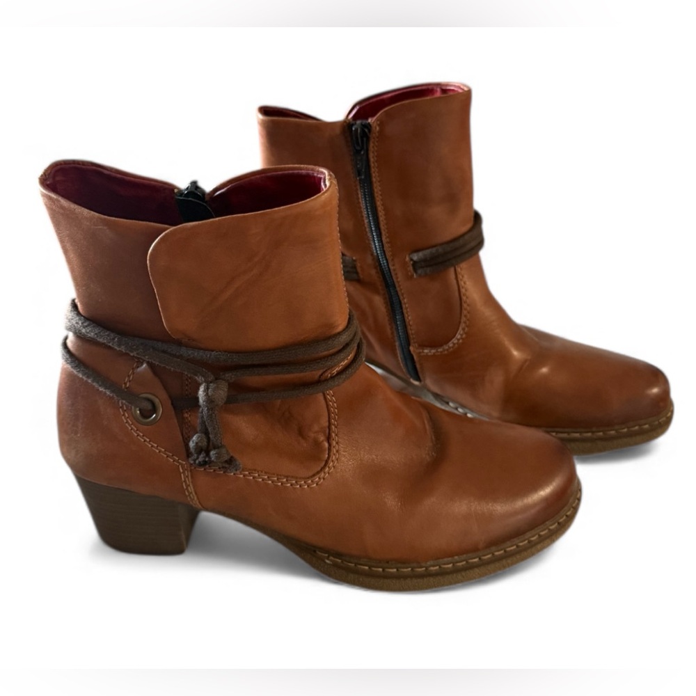 Remonte Brown Leather Ankle Boots with Rope Detail sz39